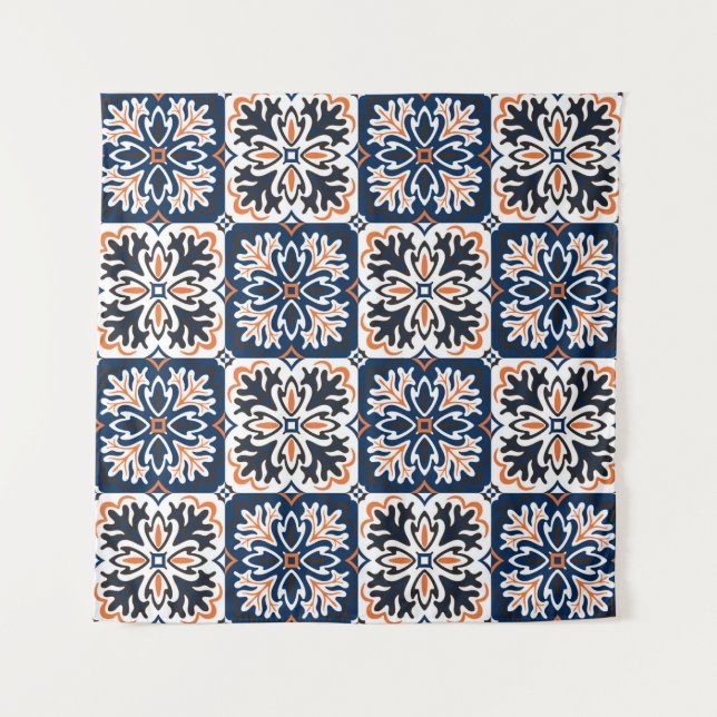 Azulejos ceramic tile design. Talavera tracery mot Tapestry (Front)
