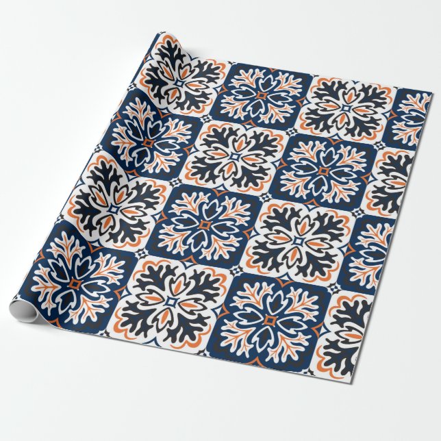 Azulejos ceramic tile design. Talavera tracery mot Wrapping Paper (Unrolled)