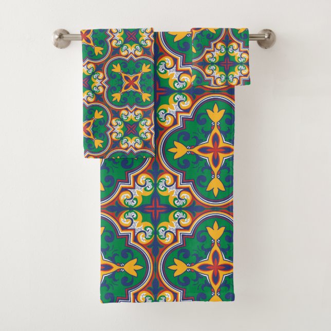 💛🧡💚 Azulejos, decorative pattern from Lisbon Bath Towel Set (Insitu)