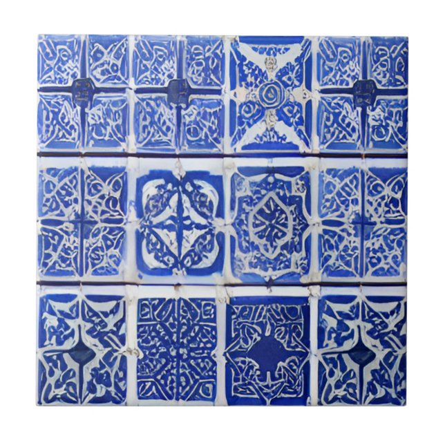 Azulejos geometric art blue white tiles (Front)