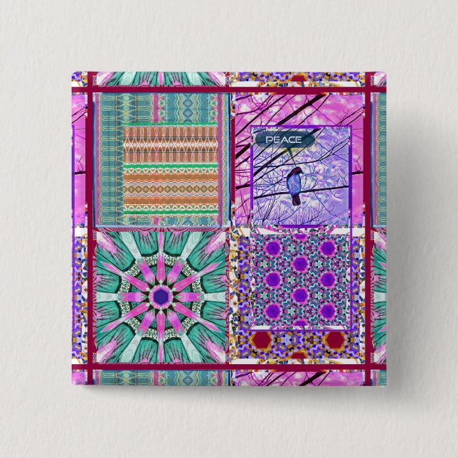 Azulejos Geometric Tiles with Bird of Peace 15 Cm Square Badge (Front)