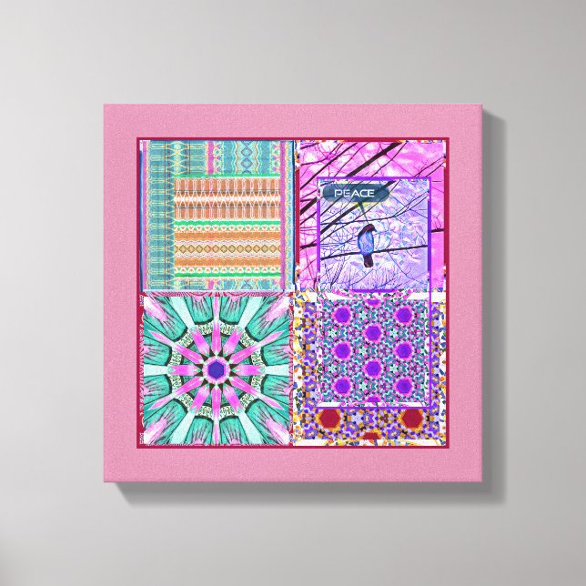 Azulejos Geometric Tiles with Bird of Peace Canvas Print (Front)