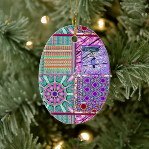 Azulejos Geometric Tiles with Bird of Peace Ceramic Tree Decoration