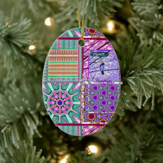 Azulejos Geometric Tiles with Bird of Peace Ceramic Tree Decoration