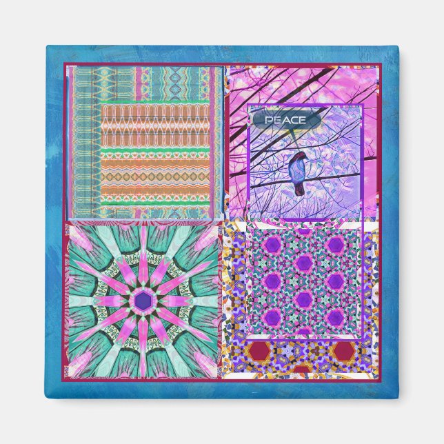 Azulejos Geometric Tiles with Bird of Peace Magnet (Front)