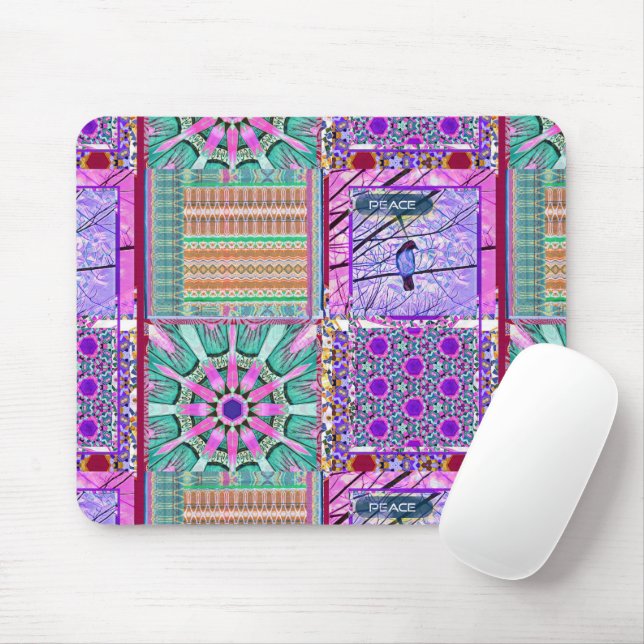 Azulejos Geometric Tiles with Bird of Peace Mouse Mat (With Mouse)