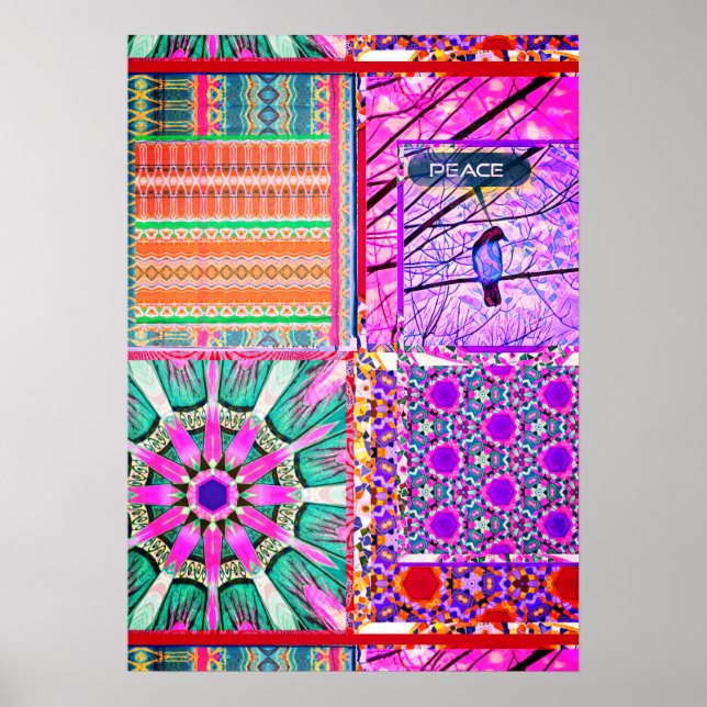Azulejos Geometric Tiles with Bird of Peace Poster (Front)