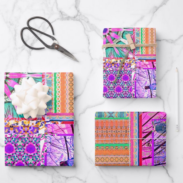 Azulejos Geometric Tiles with Bird of Peace Wrapping Paper Sheet (Front)