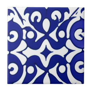 Azulejos indigo geometric art tile