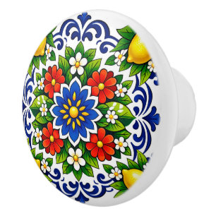💙💛 Azulejos Lemon Azul Bloom Ceramic Knob