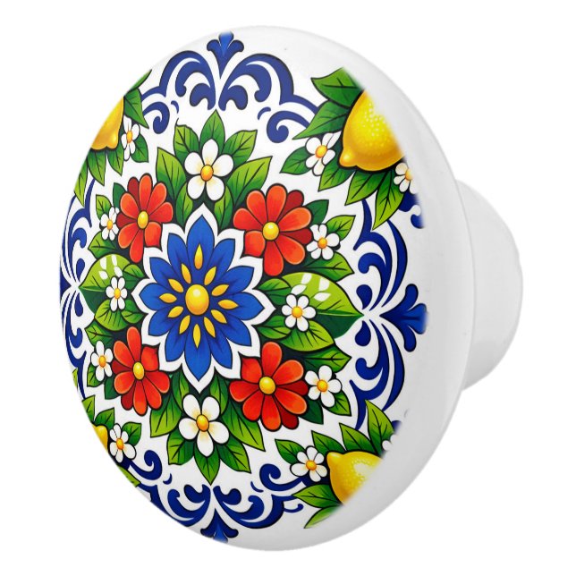 💙💛 Azulejos Lemon Azul Bloom  Ceramic Knob (Right)