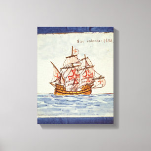 Azulejos tile depicting a ship, from Sagres Canvas Print