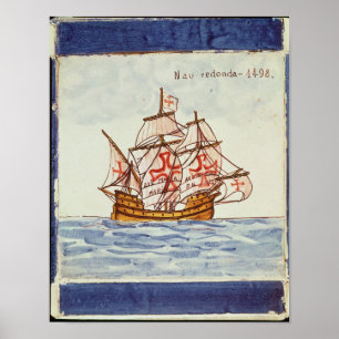 Azulejos tile depicting a ship, from Sagres Poster