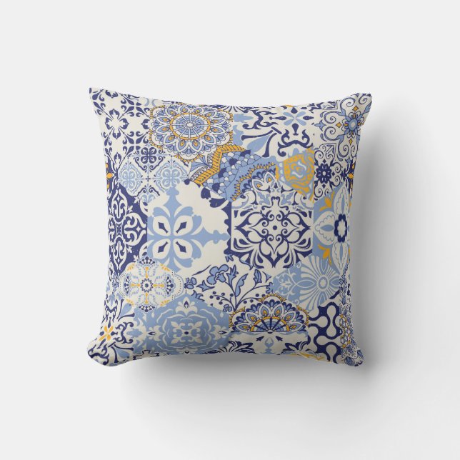 Azulejos tiles patchwork. Seamless colorful patchw Cushion (Front)