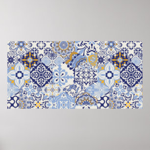 Azulejos tiles patchwork. Seamless colorful patchw Poster
