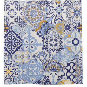 Azulejos tiles patchwork. Seamless colorful patchw Shower Curtain