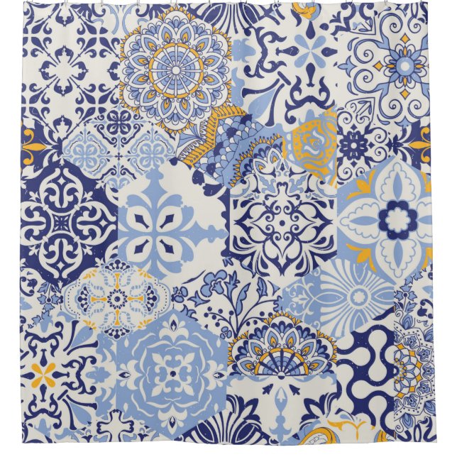 Azulejos tiles patchwork. Seamless colorful patchw Shower Curtain (Front)