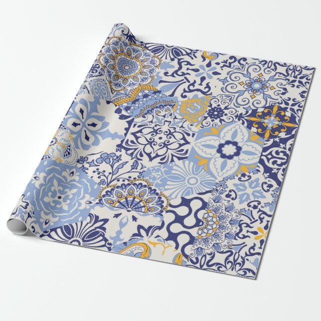 Azulejos tiles patchwork. Seamless colorful patchw Wrapping Paper (Unrolled)