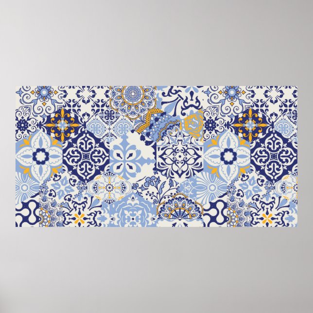 Azulejos tiles patchwork. Seamless colourful patch Poster (Front)