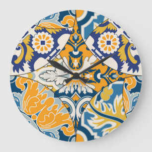 Azulejos Tiles Patchwork Vintage Wallpaper Large Clock