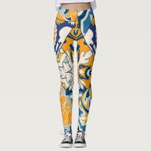 Azulejos Tiles Patchwork Vintage Wallpaper Leggings