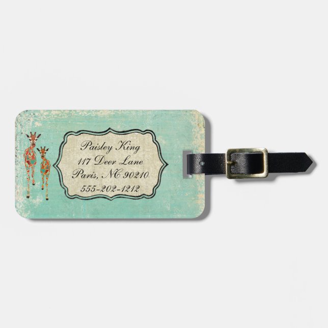 Azure & Amber Giraffes Luggage Tag (Front Horizontal)
