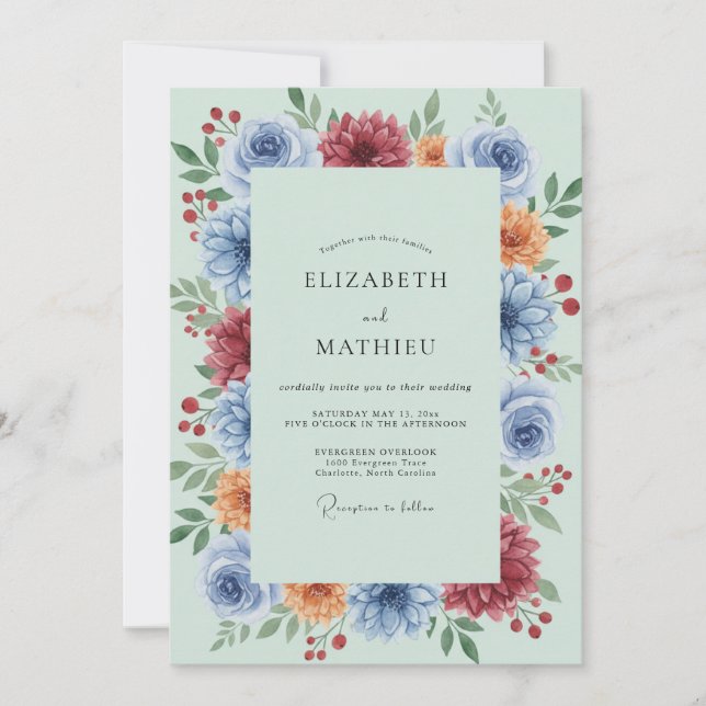 Azure Amber Leafy Wedding Invitation (Front)