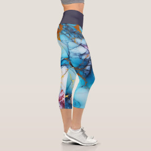 Azure & Amethyst Marble with Golden Veins Capri Leggings