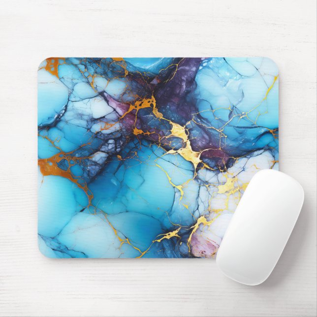 Azure & Amethyst Marble with Golden Veins Mouse Mat (With Mouse)