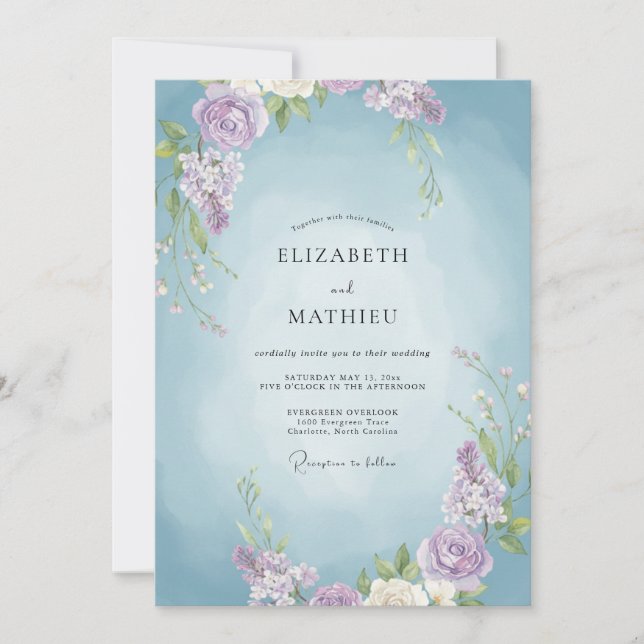 Azure Amethyst Vine Wedding Invitation (Front)