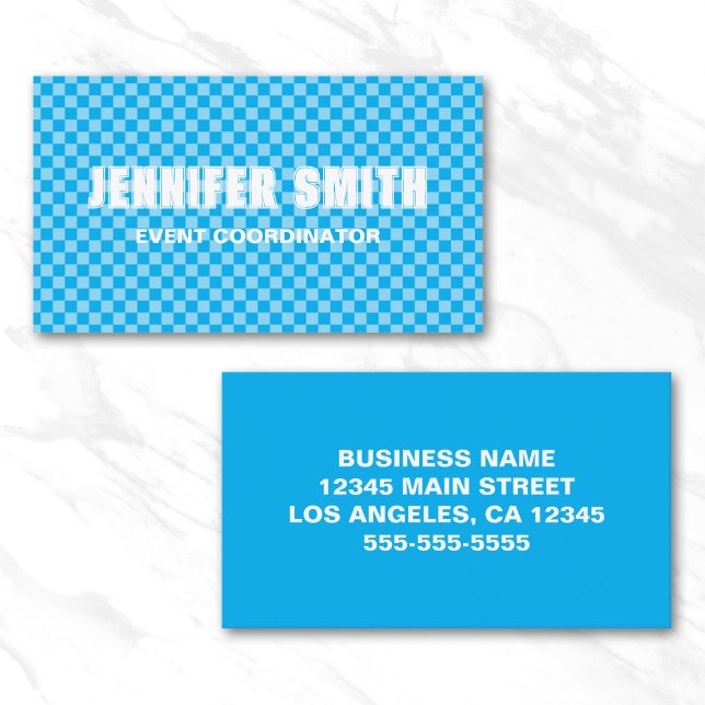 Azure and Blue Chequerboard Minimalist Business Card (Azure and Blue Checkerboard Minimalist Business Card)