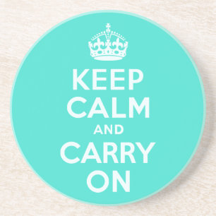 Azure and Turquoise Keep Calm and Carry On Coaster