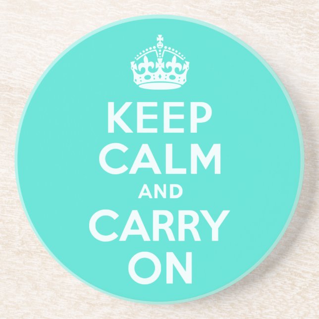 Azure and Turquoise Keep Calm and Carry On Coaster (Front)