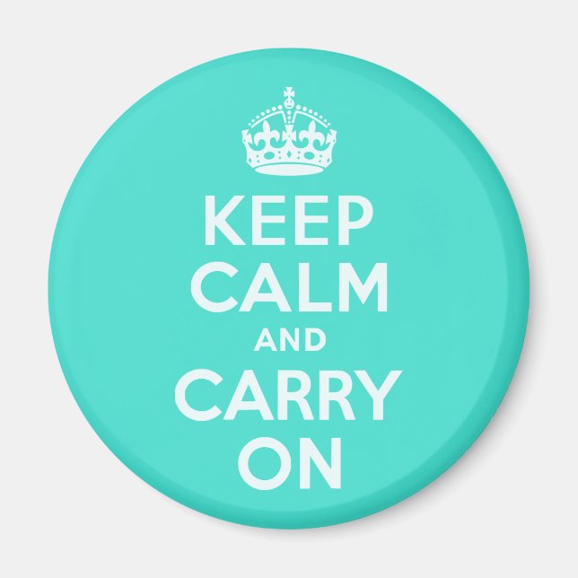Azure and Turquoise Keep Calm and Carry On Magnet (Front)