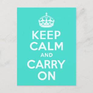 Azure and Turquoise Keep Calm and Carry On Postcard