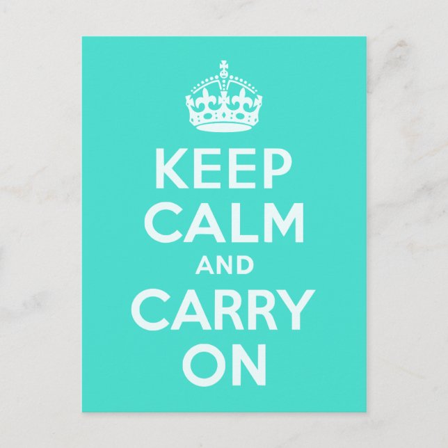 Azure and Turquoise Keep Calm and Carry On Postcard (Front)