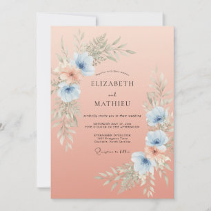 Azure Anemone Champagne Wedding Invitation