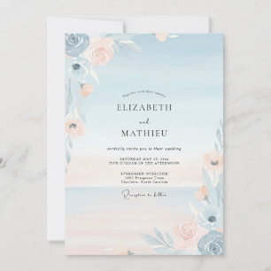 Azure Apricot Painted Wedding Invitation