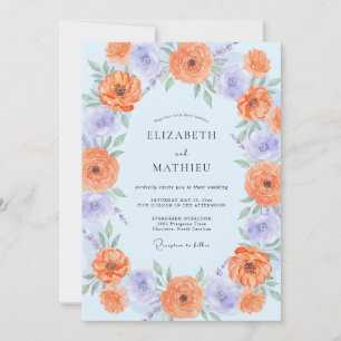 Azure Apricot Ranunculus Eucalyptus Wedding Invitation