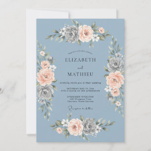 Azure Apricot Succulent Eucalyptus Wedding Invitation