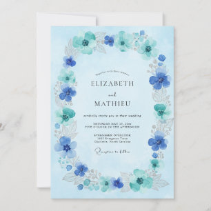 Azure Aqua Wreath Wedding Invitation