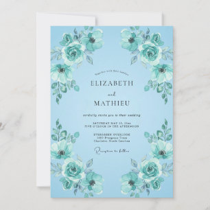 Azure Aquamarine Leaf Wedding Invitation