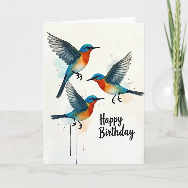 Azure Birds Birthday Card (Front)