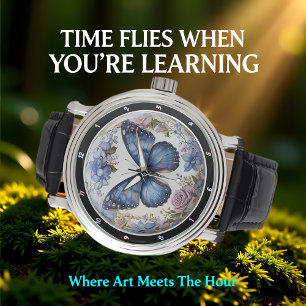 Azure Bloom" - Blue Butterfly Floral Watch
