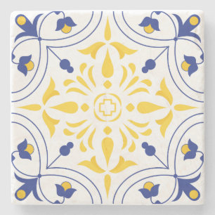 Azure Bloom Cross Yellow tone Stone Coaster