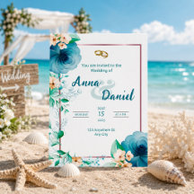 Azure Bloom Elegant Floral Wedding Invitation