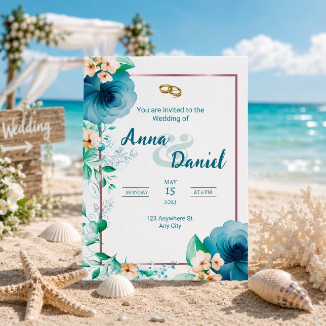 Azure Bloom Elegant Floral Wedding Invitation (Creator Uploaded)