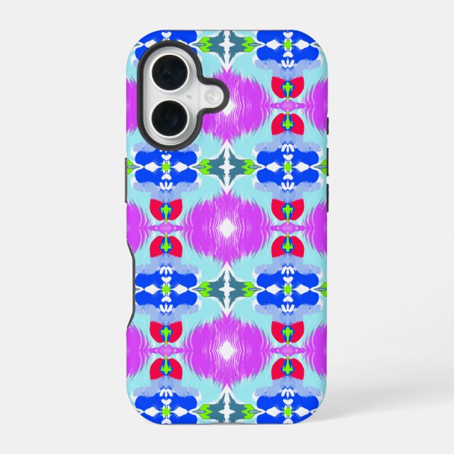 Azure Bloom Kaleidoscope iPhone 16 Case (Back)