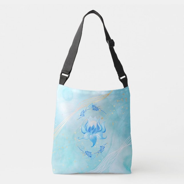 Azure Bloom Soft Blue Floral Crossbody Bag (Front)
