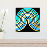 Azure Blue Abstract Wave Lines Art Pattern Gold